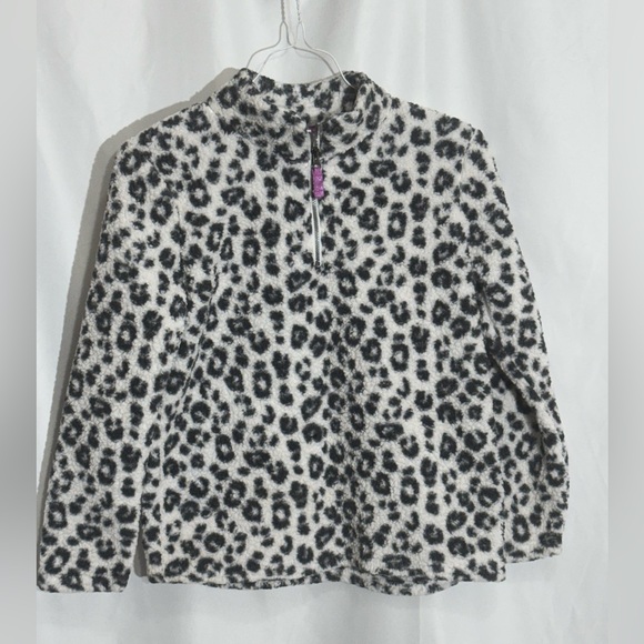 Jumping Beans Black & White Leopard Print Soft Faux Fur Sweatshirt Girls Size 8 - Picture 1 of 7